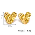 Detailed dimensions of gold lava heart earrings showing 2.4cm height and 2.45cm width - Gold / Heart Pleated Style (XKE0059)