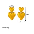 Detailed dimensions of double heart earrings with 3.4cm height and 2cm width in gold - Full Gold Heart Hoop (XKE0401)