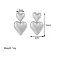 Detail view of heart-shaped double-layered titanium steel earrings with size dimensions - Full Steel Heart Hoop (XKE0402)