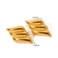 Detail view of gold lava-style pleated earrings showing 2.21cm width and 2.48cm height - Triple Wing Style (XKE0229)