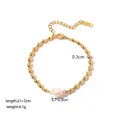Elegant gold oval pearl pendant necklace with minimalist titanium steel beaded chain - Pearl Bead Chain Anklet / Gold