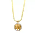 Goldene Lebensbaum-Halskette mit Zirkonia-Inlay und Schlangenkette auf weißem Grund - Gold