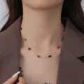 Bohemian gold plated necklace with colorful natural stones and white pearls - Multicolor Stone Pearl Necklace (XKN0208) / Gold