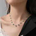 Elegant gold chain necklace with natural turquoise stone fragments for women on neck - Blue Turquoise Necklace (XKN0299) / Gold