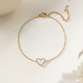 Elegant gold-plated stainless steel heart bracelet with white inlay and lobster clasp - White Shell Heart Bracelet (XKB0052)