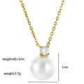 Golden starfish pearl necklace with round white pendant and 40+5cm thin chain - Round Zirconia Pearl Necklace / Gold