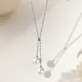 Silver beaded necklace with double white imitation pearls and a starfish pendant design - Chain Pearl Necklace / Steel