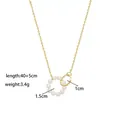 Gold starfish pendant necklace with pearls and twisted ring, length 40+5cm, weight 3.4g - Double Ring Pearl Necklace / Gold