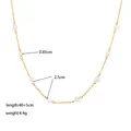 Elegant gold titanium steel necklace with white pearls and detailed size measurements - Triangle Pearl Necklace / Gold