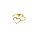 Adjustable golden hollow heart ring with beaded edges and 9mm heart charm on white background - White Shell Heart Ring (XKR0191)