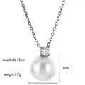 Oval pearl pendant necklace in silver stainless steel with 1cm white pearl and zircon - Zirconia Pearl Necklace / Steel