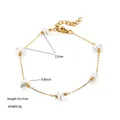 Gold titanium steel bracelet featuring five baroque pearls and adjustable lobster clasp - Triangle Pearl Bracelet / Gold