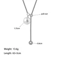Silver Y-shaped adjustable starfish necklace with 1.35cm pearl and metal ball - Drawstring Pearl Necklace / Steel