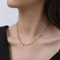 18k gold plated titanium chain necklace with green crystals and small cubes on model - Green Stone Cube Chain Necklace / Gold