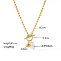 Gold beaded necklace featuring a baroque pearl pendant and OT toggle clasp, 42cm length - Pearl Necklace / Gold