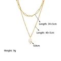 Double-layered golden necklace with starfish pendant, paperclip chain, and 8mm pearl detail - Double Layer Pearl Necklace / Gold