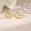 Elegant gold hollow heart-shaped stud earrings in minimalist titanium steel style - Earrings / Twisted Heart Earrings Gold (XKE0205)