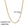 Golden stainless steel paperclip chain necklace with 40+5cm adjustable length - Paperclip Chain (XKN0201) / Gold Necklace