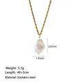 Gold stainless steel starfish necklace with baroque pearl and dimensions display - Irregular Pearl Necklace / Gold