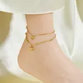 Zweilagiges goldenes Fußkettchen mit Seestern und Muschel aus Titanstahl für Damen - Fußkette (2144)