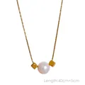 Gold starfish pearl necklace with adjustable length 40cm plus 5cm extension chain - Square Pearl Necklace / Gold