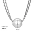 Double-layered snake chain necklace with silver spherical pendant measuring 16mm diameter - Large Bead Necklace / Steel