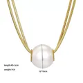 Double-layer golden snake chain necklace with large 16mm white round pearl pendant - Large Bead Necklace / Gold