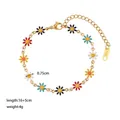 Detail of colorful enamel daisy bracelet with 18K tag and size measurements - Multicolor Daisy (XKB0140)