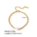 Golden beaded bracelet with oval pearl pendant and adjustable lobster clasp chain - Pearl Bead Chain Bracelet / Gold