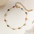 Gold stainless steel chain bracelet featuring colorful beads and secure lobster clasp closure - Colorful Beaded (XKB0240)