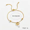 Goldenes Herz-Anhänger-Armband aus Titanstahl mit verstellbarer 24cm Gliederkette - Armband (5174) / Gold