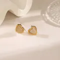 Elegant gold heart stud earrings featuring translucent cat eye stone inlays for women - White Heart Stud (XKE0395)