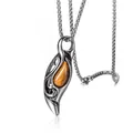 Men's retro titanium steel tiger eye pendant necklace with ornate vintage carved claw design - Tiger Eye Style (090304)