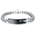 True love engraved black plate steel bracelet with blue gem and cross cutout - Black Men (Engraved: True love)