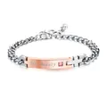Couples chain bracelet in silver and rose gold with His Beauty engraving and pink gem - Rose Gold Women (Engraved: His Beauty)