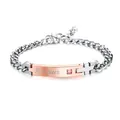 Rose gold His Queen engraved stainless steel bracelet with pink zircon and cross - Rose Gold His Queen For Women