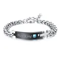 Silver stainless steel bracelet with black pendant featuring Her King text and blue gem - Black Her King For Men