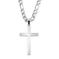 Collier avec pendentif croix en acier inoxydable et chaîne Figaro argentée pour homme - Cubaine Couche Simple / Acier