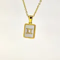 18K gold plated Gemini zodiac necklace with rectangular white shell pendant charm - Gemini