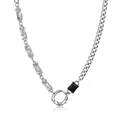 Collier pour homme en acier titane avec chaîne cubaine et pendentif gemme noire - Argent Noir (A4015 Collier d'Épissage Asymétrique 50+5CM)