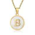 Edelstahl Halskette 18k vergoldet mit Perlmutt-Inlay und rundem Buchstaben B Anhänger - Weißes Perlmutt Buchstabe B