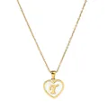 Gold plated stainless steel heart necklace with shell inlay and letter T pendant - Heart Letter T
