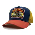 Detalle del bordado de motocross vintage y malla en la gorra trucker - Ajustable / Azul marino