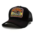 Casquette trucker noire en mesh avec broderie motocross rétro et visière à coutures rouges - Réglable / Noir