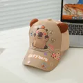 Kids khaki Capybara baseball cap with 3D plush ears and cute cartoon animal print - Kids 3-8 Years / Khaki