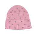 Berretto in maglia rosa da donna con strass scintillanti e ampio bordo piegato per l'inverno - Taglia unica / Rosa