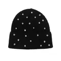 Berretto invernale da donna in maglia nera con eleganti strass e trama a costine - Taglia unica / Nero