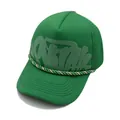 Detail of green mesh trucker hat featuring foam front, rope trim and Trapstar print - Green