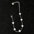 French style silver titanium steel cross bracelet with white enamel cross charms - 17+5cm / Chain Style White