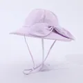 Detail of wide brim sun hat with large decorative bow and adjustable windproof strap - Kids Adjustable / Light Purple